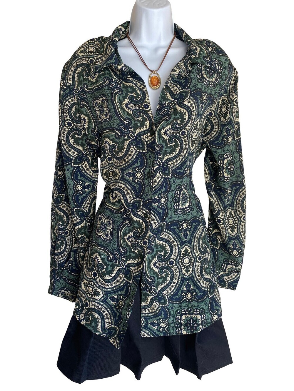 Vintage Modern Essentials Plus 16 Paisley Button Up Tunic Blouse Whimsigoth Boho